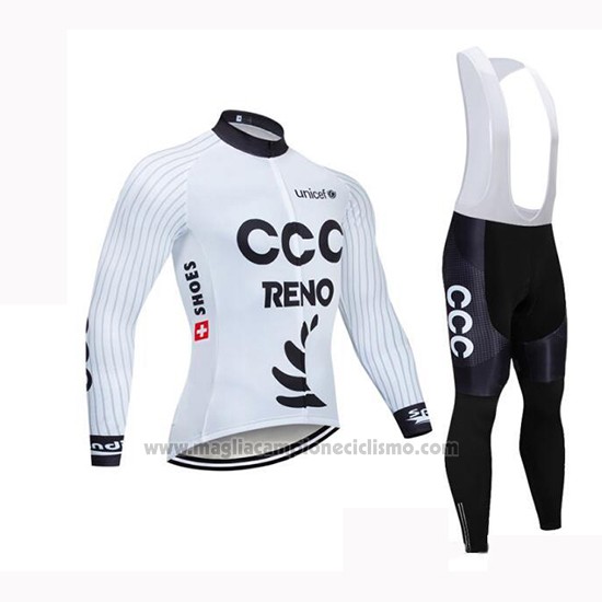 2019 Abbigliamento Ciclismo CCC Bianco Manica Lunga e Salopette